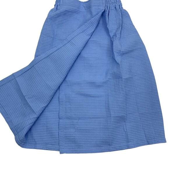 Chakr Linen Women Medium Blue Waffle Wrap Skirt Loungewear Cottagecore - Picture 2 of 5